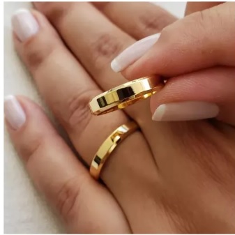 Alianças Chanfradas Banhadas a Ouro 18K Anatômicas para Casamento e Compromisso/unidade
